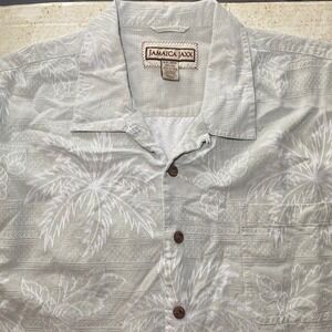 Jamaica Jaxx Mens XXL Silk Palm Tree Jacquard Short Sleeve Button Up Shirt Sage